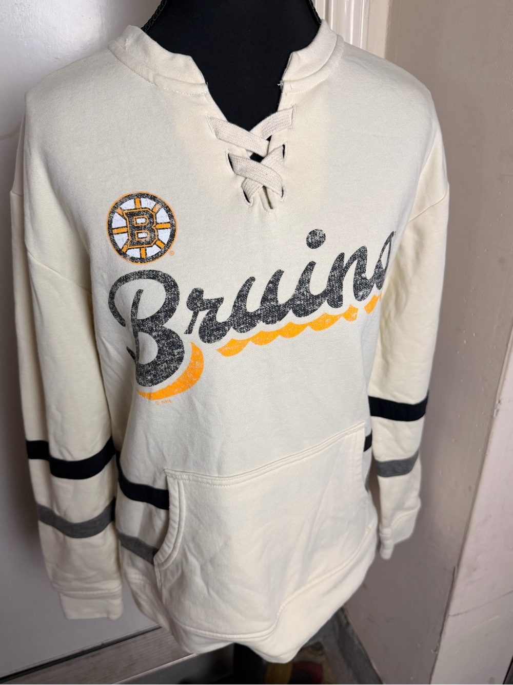 NHL Cream Bruins Lace-Up Pullover- Hockey Boston Bruins Sports Gear